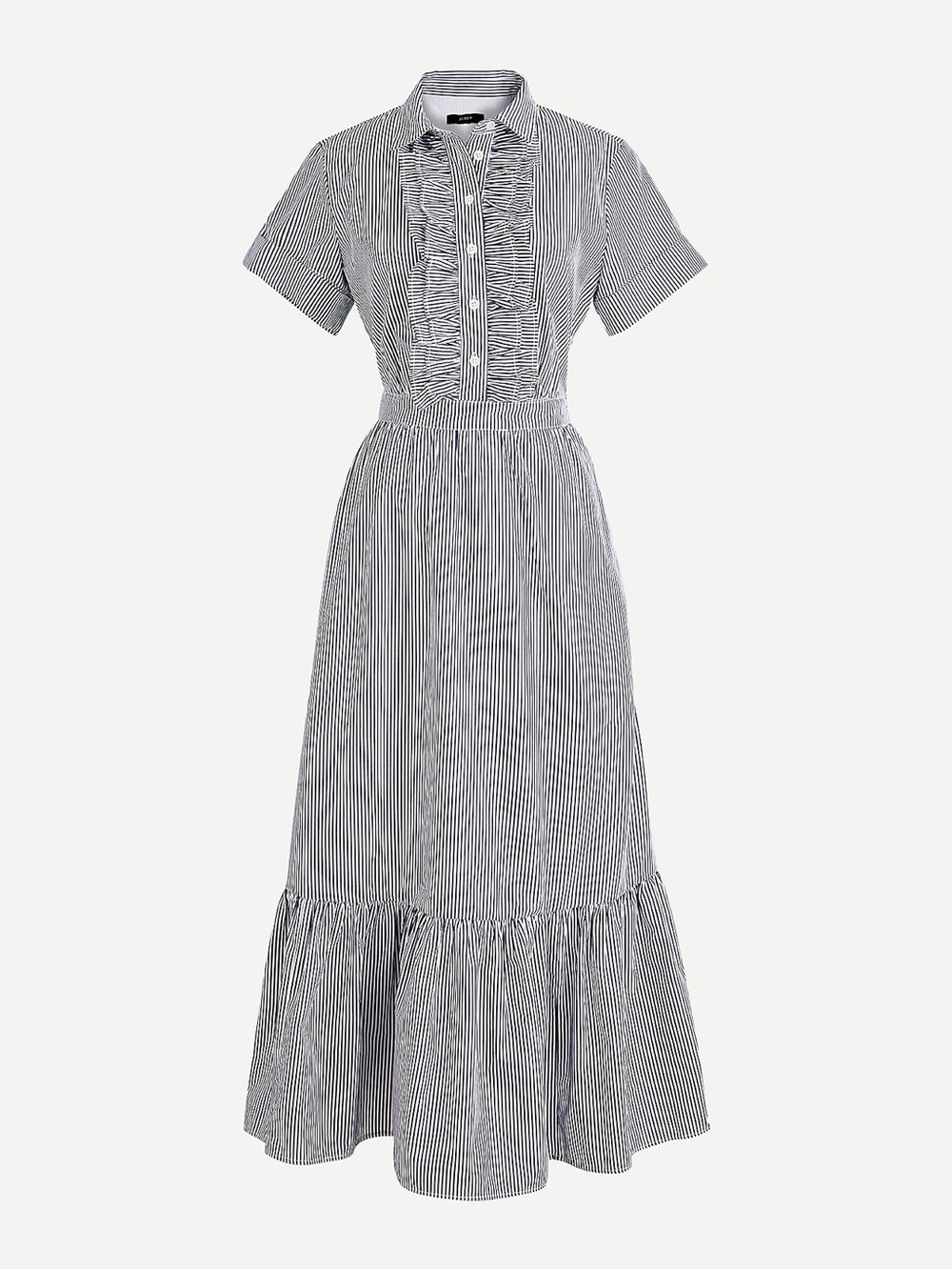 J. Crew Black and White Striped Short-Sleeve Maxi Dress